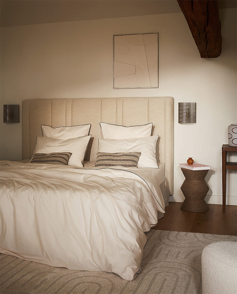 Paire De Taies D'Oreiller -Percale De Coton - Ecru Liseré Noir