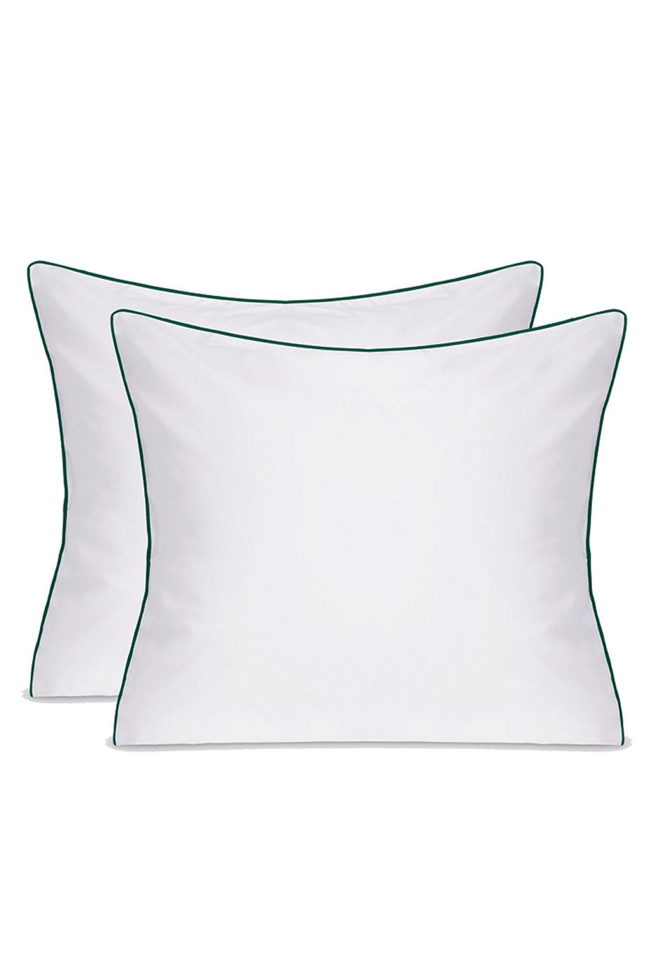 Paire De Taies D'Oreillers - Percale De Coton - Blanc Liseré Vert Anglais