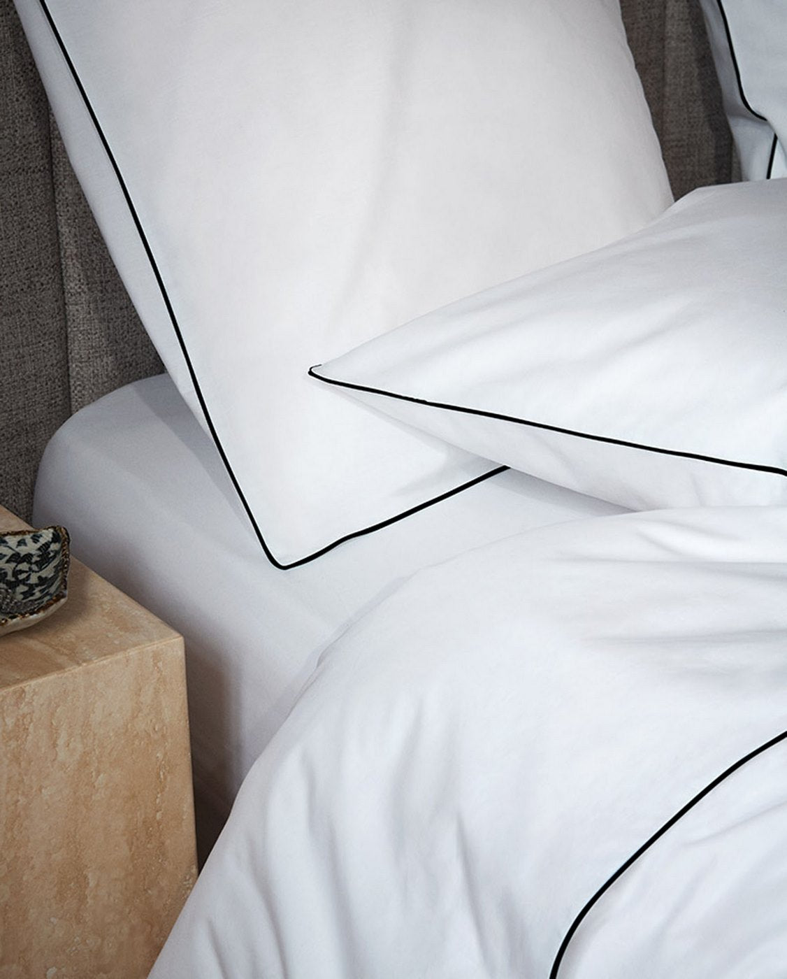Paire De Taies D'Oreillers - Percale De Coton - Blanc Liseré Noir