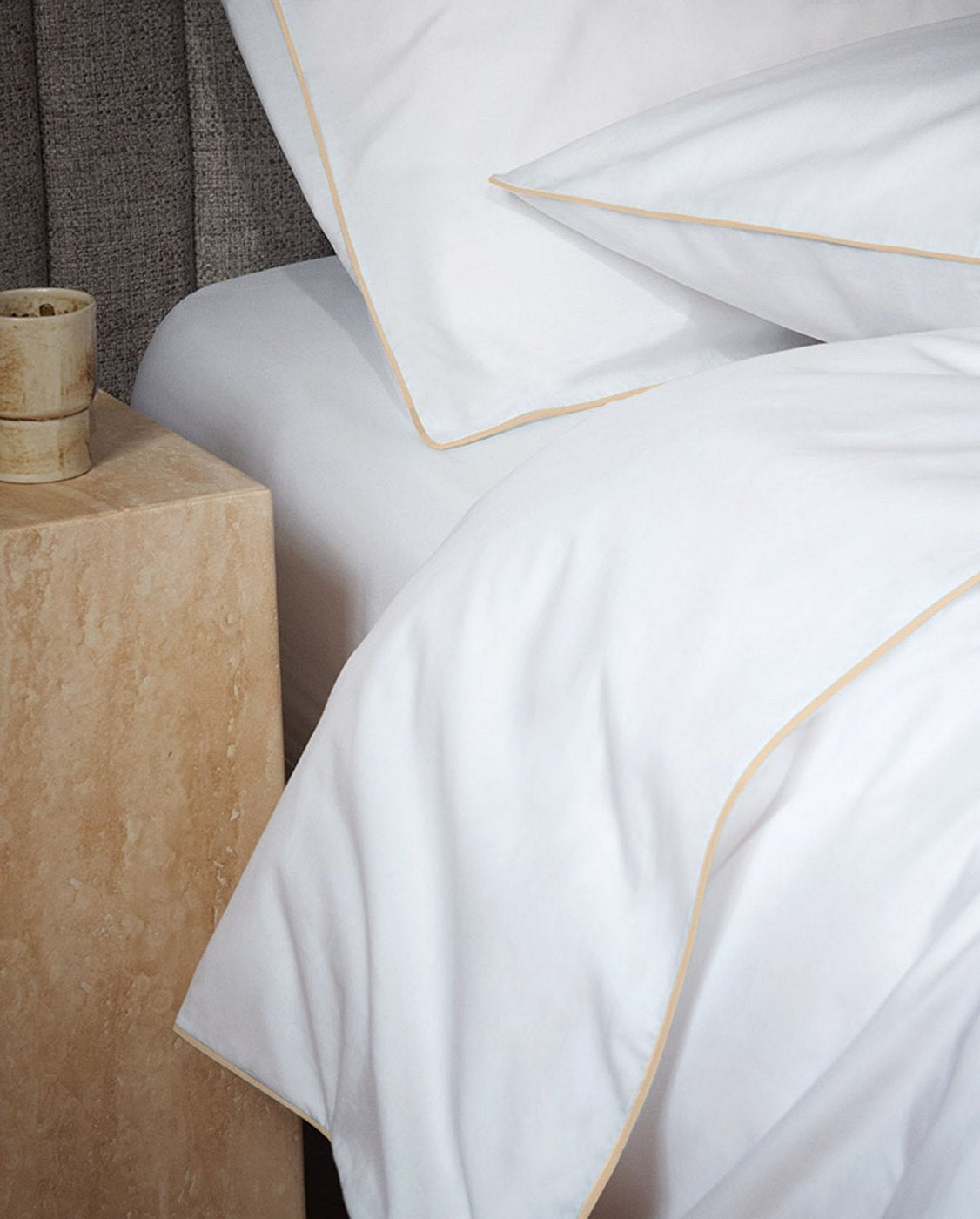 Paire De Taies D'Oreiller - Percale De Coton - Blanc Liseré Ecru