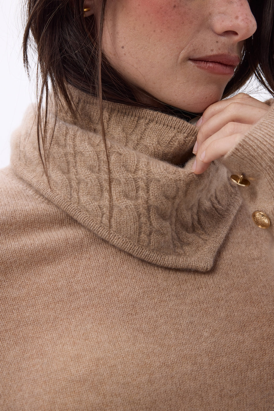 Sciarpa a Triangolo a Trecce Tory - Beige Crema - Donna - 100% Cashmere