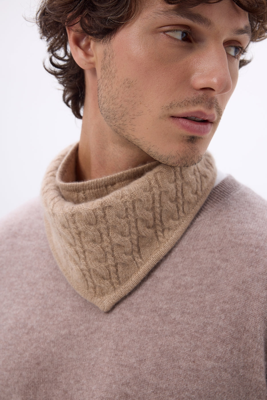 Sciarpa Triangolo con Trecce Tory - Beige Crema - Uomo - 100% Cashmere