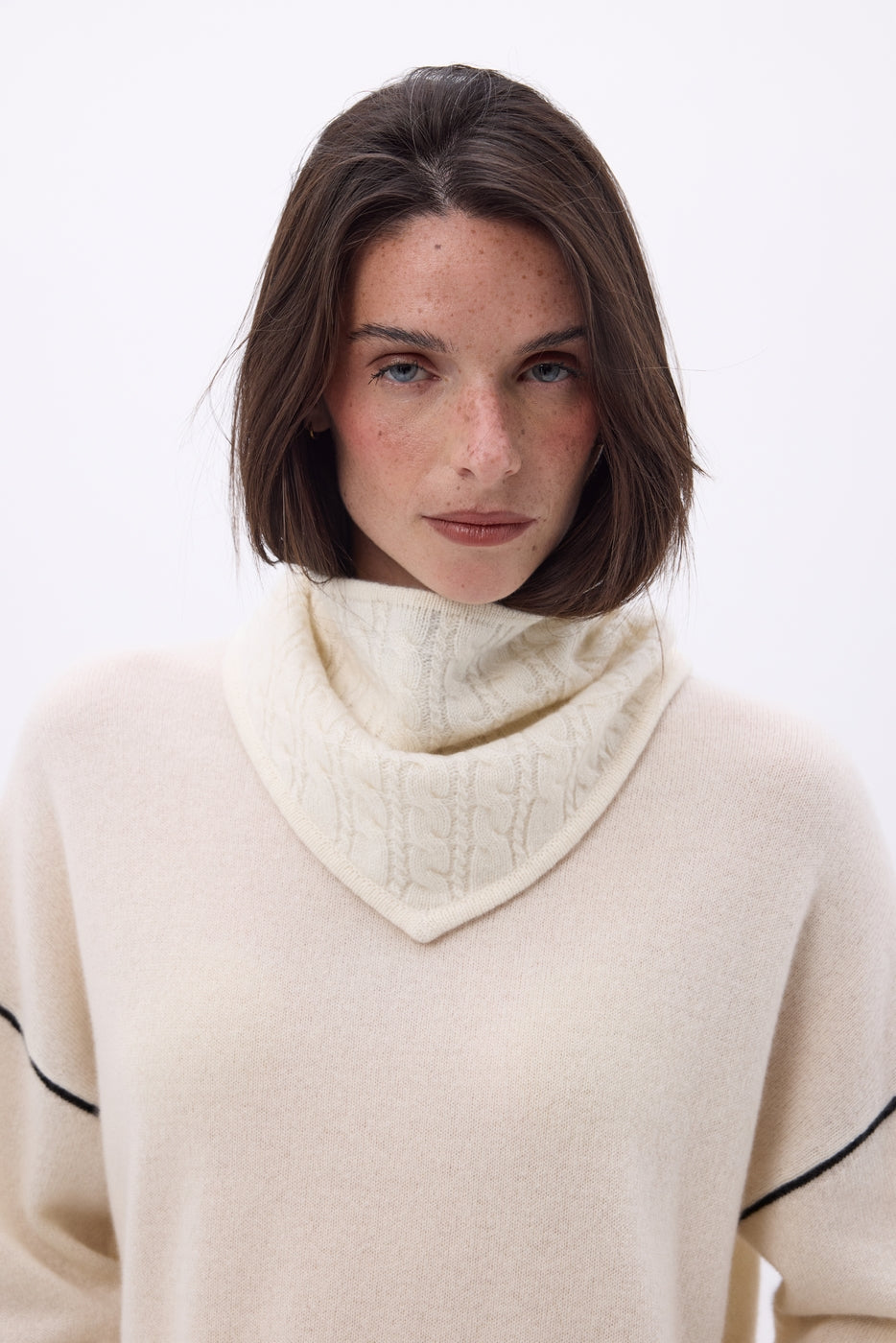 Sciarpa a triangolo a trecce Tory - Bianco - Donna - 100% Cashmere