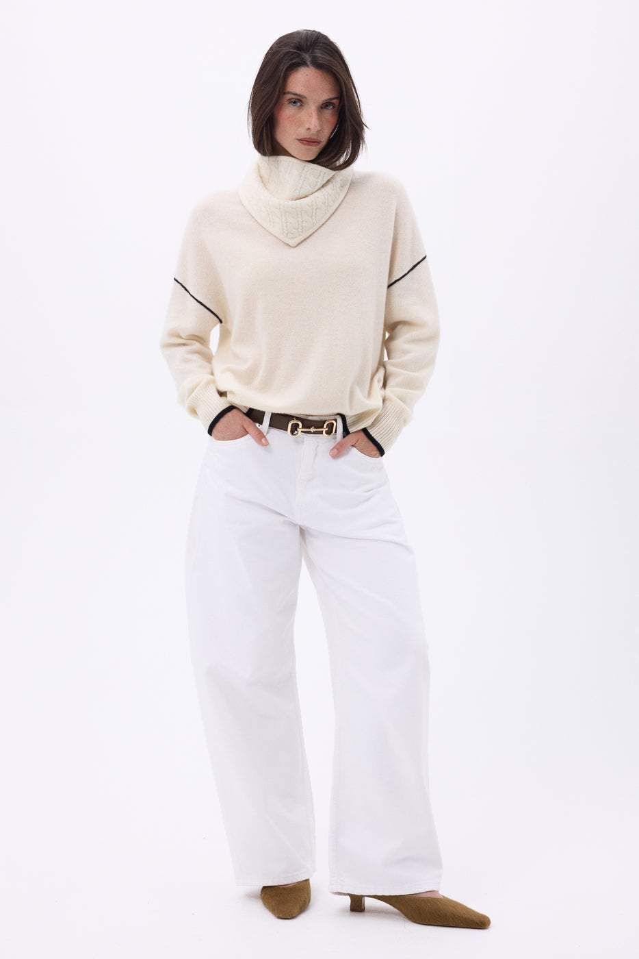 Sciarpa a triangolo a trecce Tory - Bianco - Donna - 100% Cashmere