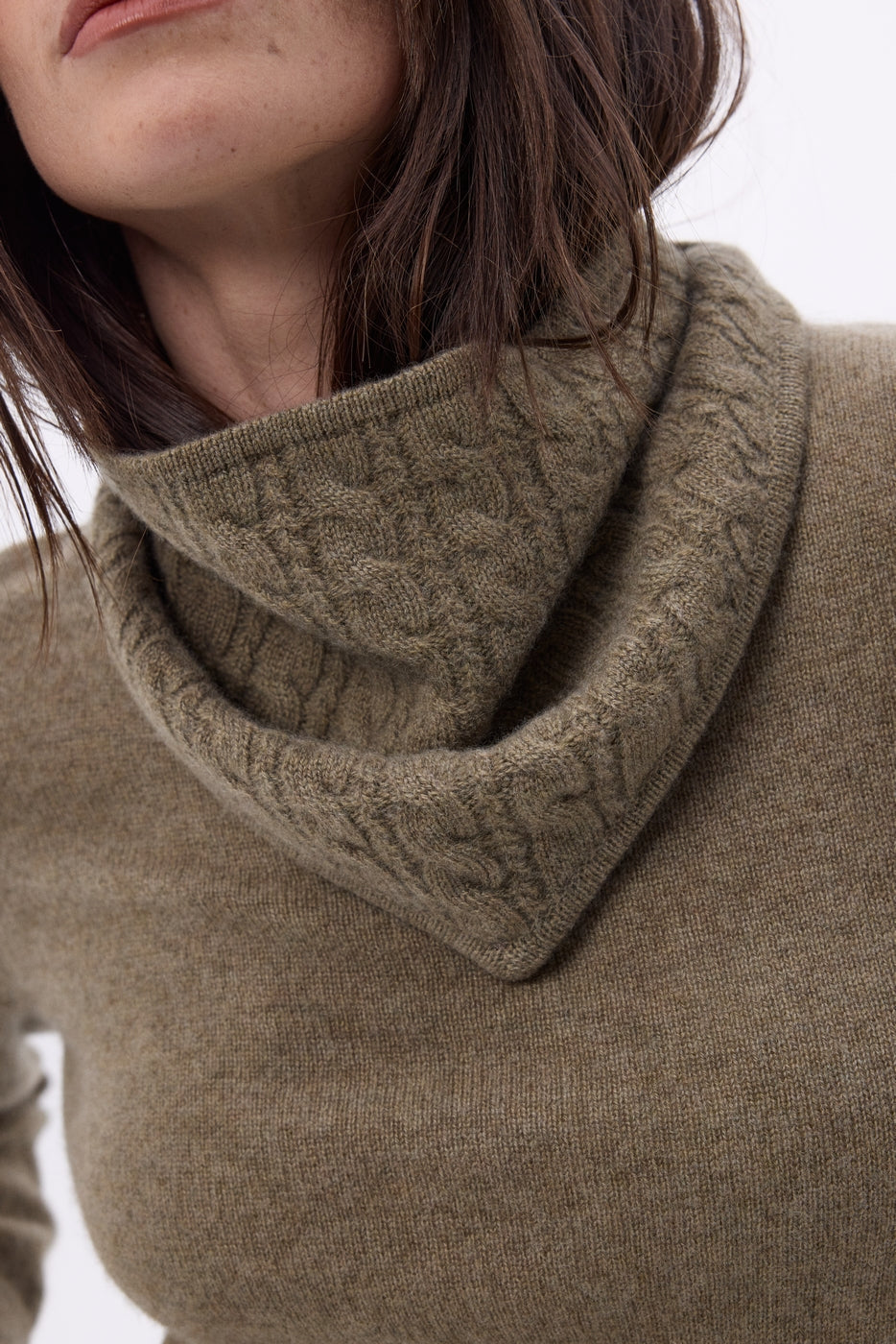 Sciarpa Triangolare a Trecce Tory - Kaki Melange - Donna - 100% Cashmere