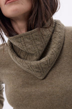 Sciarpa Triangolare a Trecce Tory - Kaki Melange - Donna - 100% Cashmere