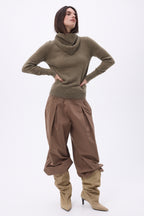 Sciarpa Triangolare a Trecce Tory - Kaki Melange - Donna - 100% Cashmere