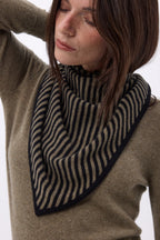 Bandana Triangle Rayé - Khaki Chine Noir - Femme - 100% Cachemire