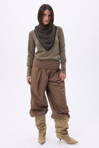 Bandana Triangle Rayé - Khaki Chine Noir - Femme - 100% Cachemire