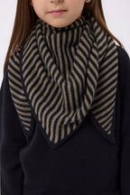 Bandana a Triangolo a Righe - Khaki Chiné Nero - Bambino - 100% Cashmere