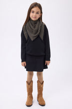 Bandana a Triangolo a Righe - Khaki Chiné Nero - Bambino - 100% Cashmere