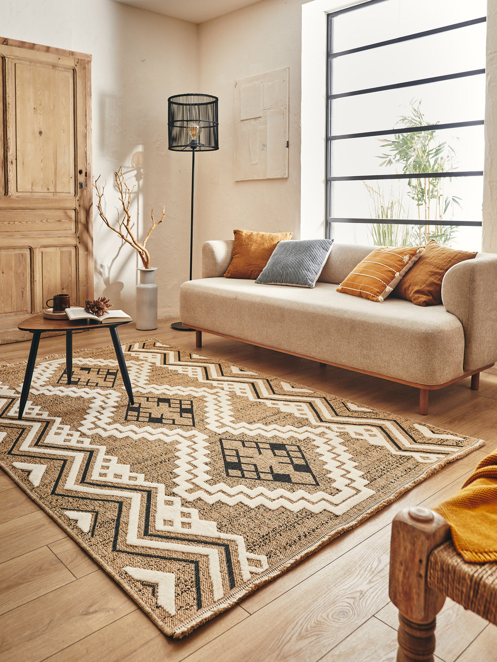 Jute Look Rug Tulum 9054 - Jute Pattern - Black - Indoor / Outdoor