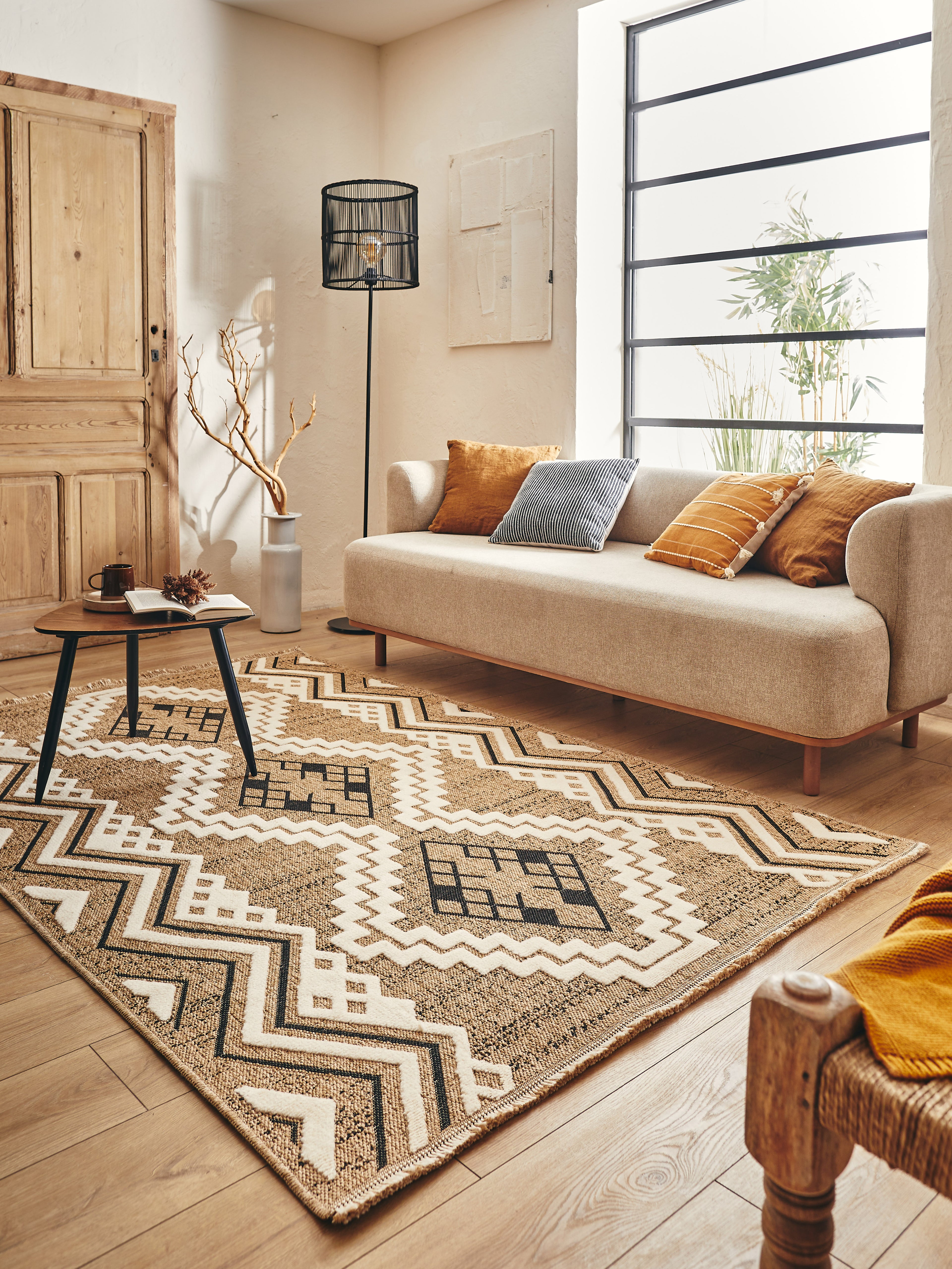 Jute Look Rug Tulum 9054 - Jute Pattern - Black - Indoor / Outdoor