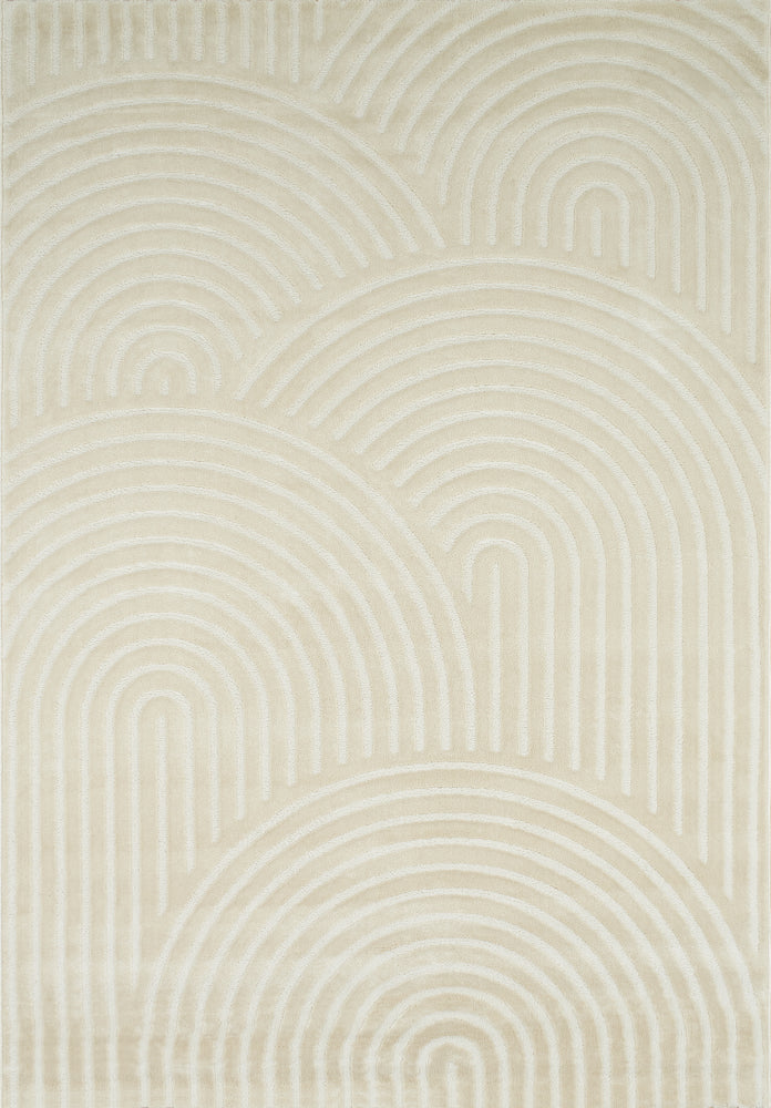 Alfombra arcoíris color crema con alfombras nazar de pelo largo en relieve