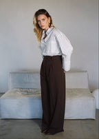 Camicia Gia Wide Cuff Cotton - White & Brown