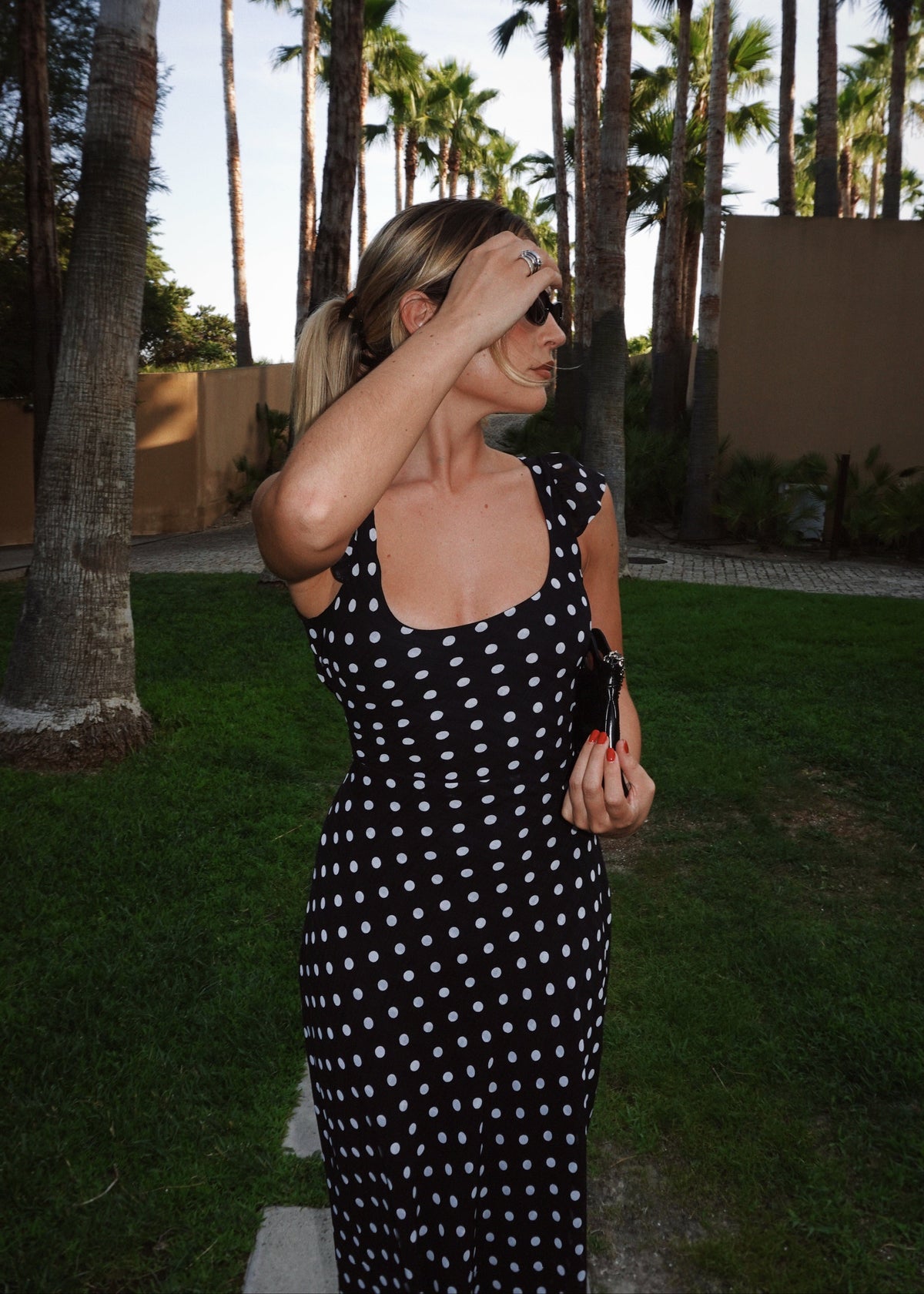 Abito midi Carmen Polka Dot - Black & White