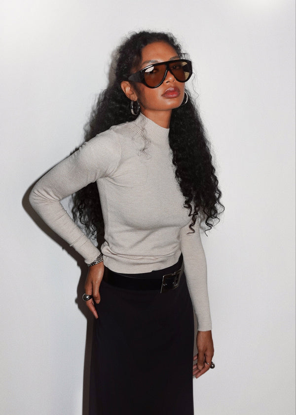Pull 2Nd Skin Knitted Mid-Neck - Beige