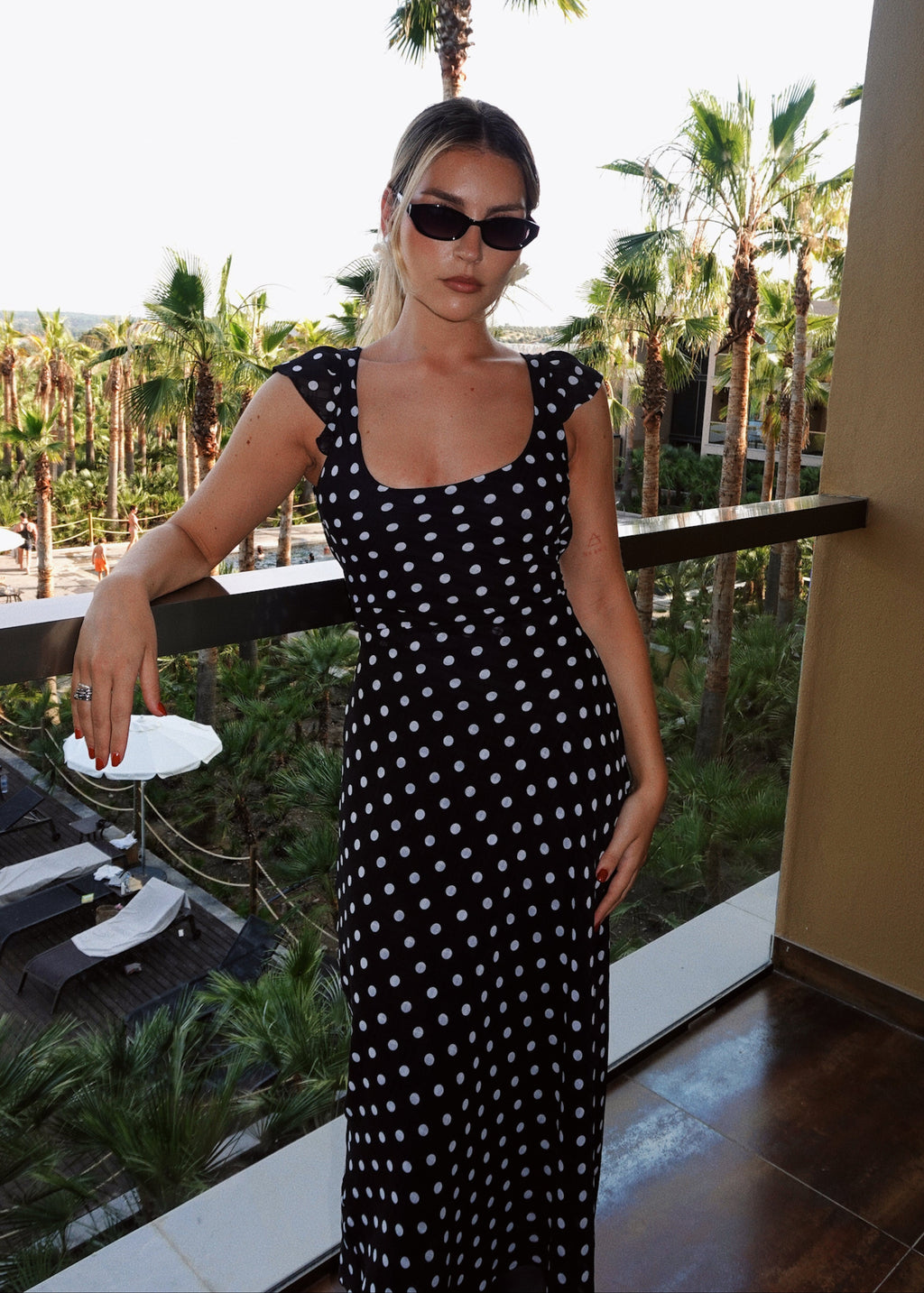 Abito midi Carmen Polka Dot - Black & White