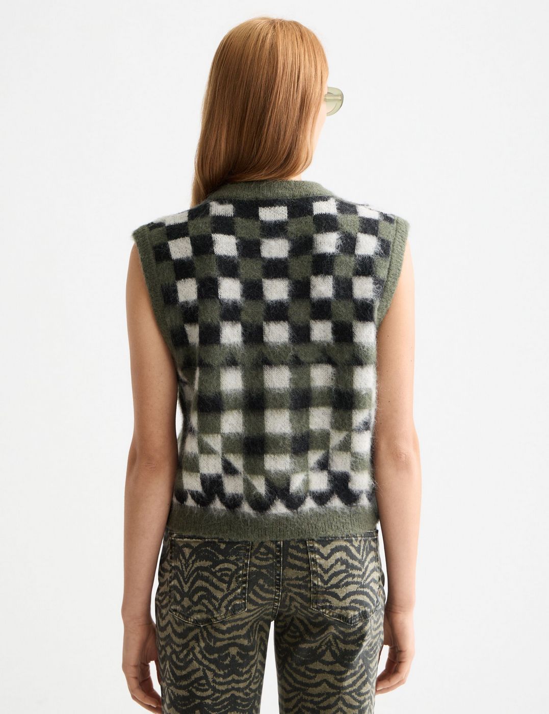Donzige jacquard spencertrui - Thym