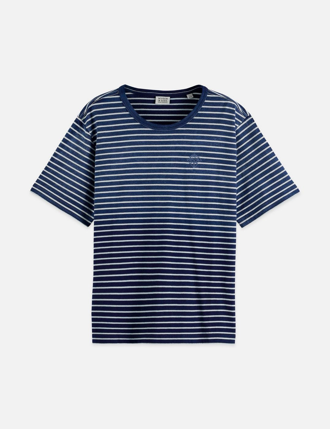 T-Shirt Indigo Washed Loose Fit - Sand Stripe