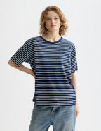 T-Shirt Indigo Washed Loose Fit - Sand Stripe