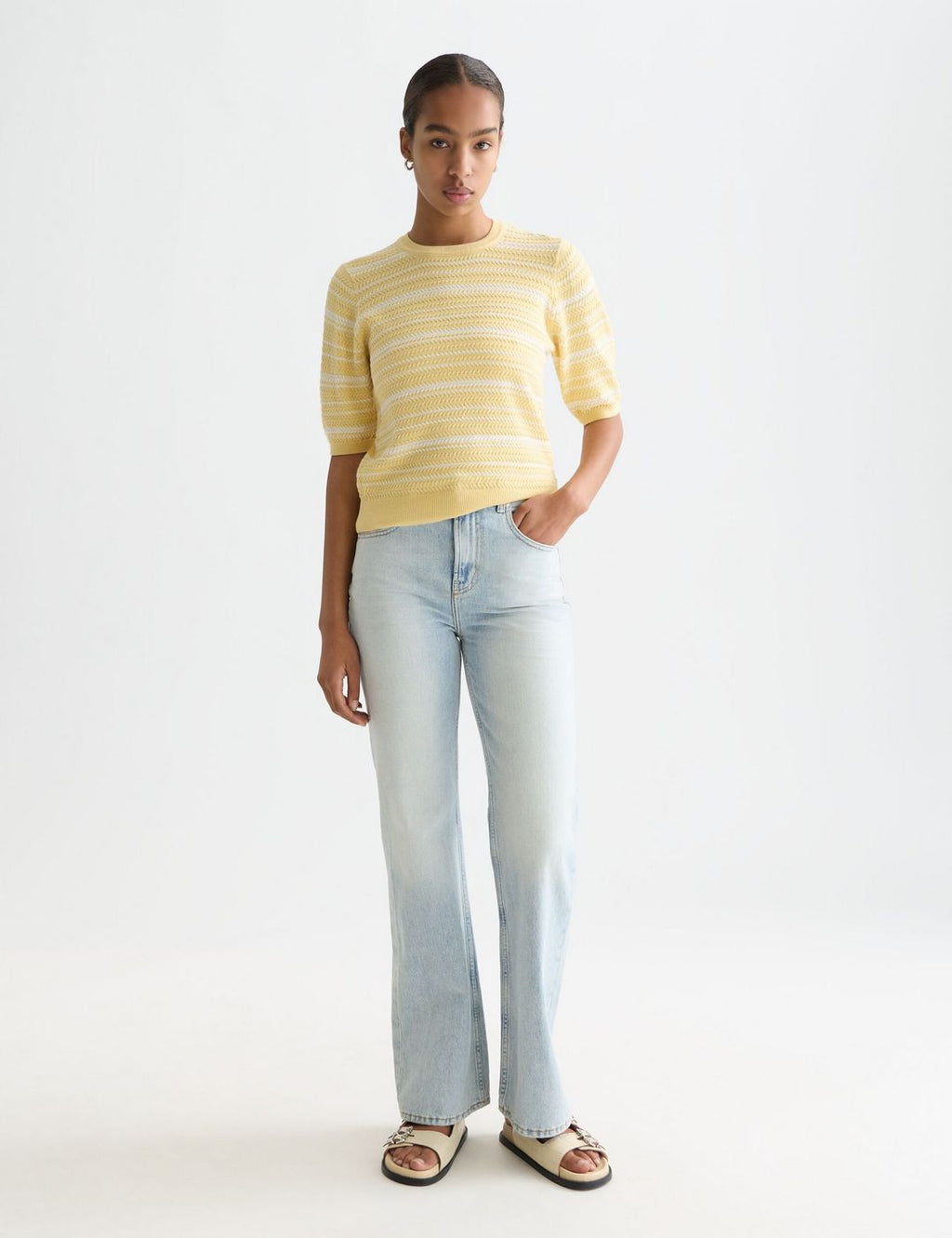T-shirt Textured Stripe Knitted - Parsnip Stripe