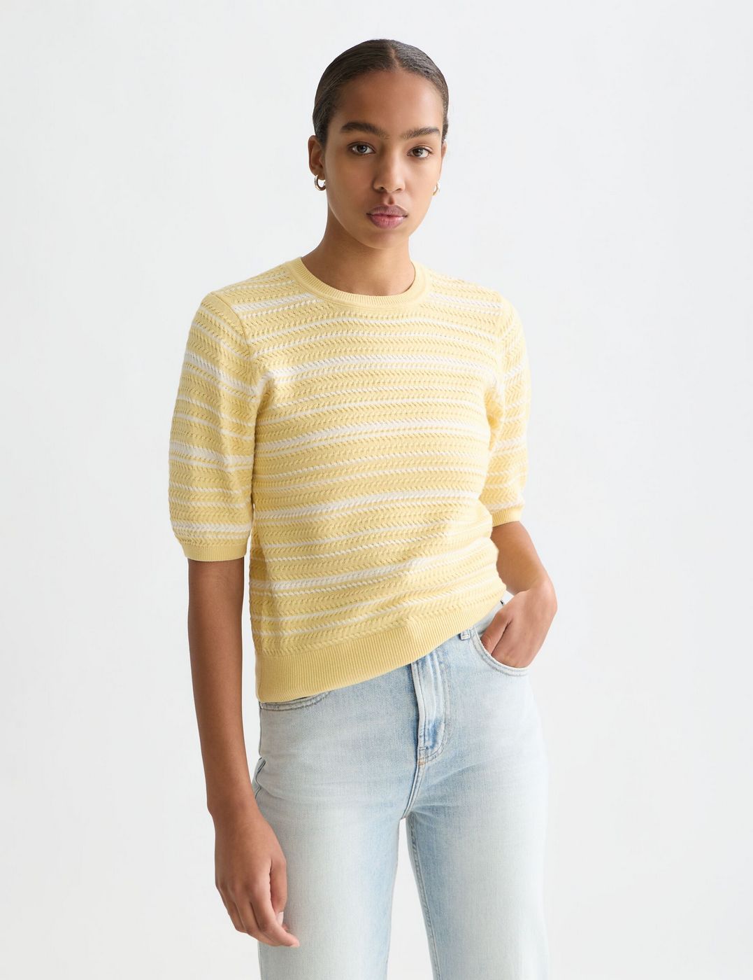 T-shirt Textured Stripe Knitted - Parsnip Stripe