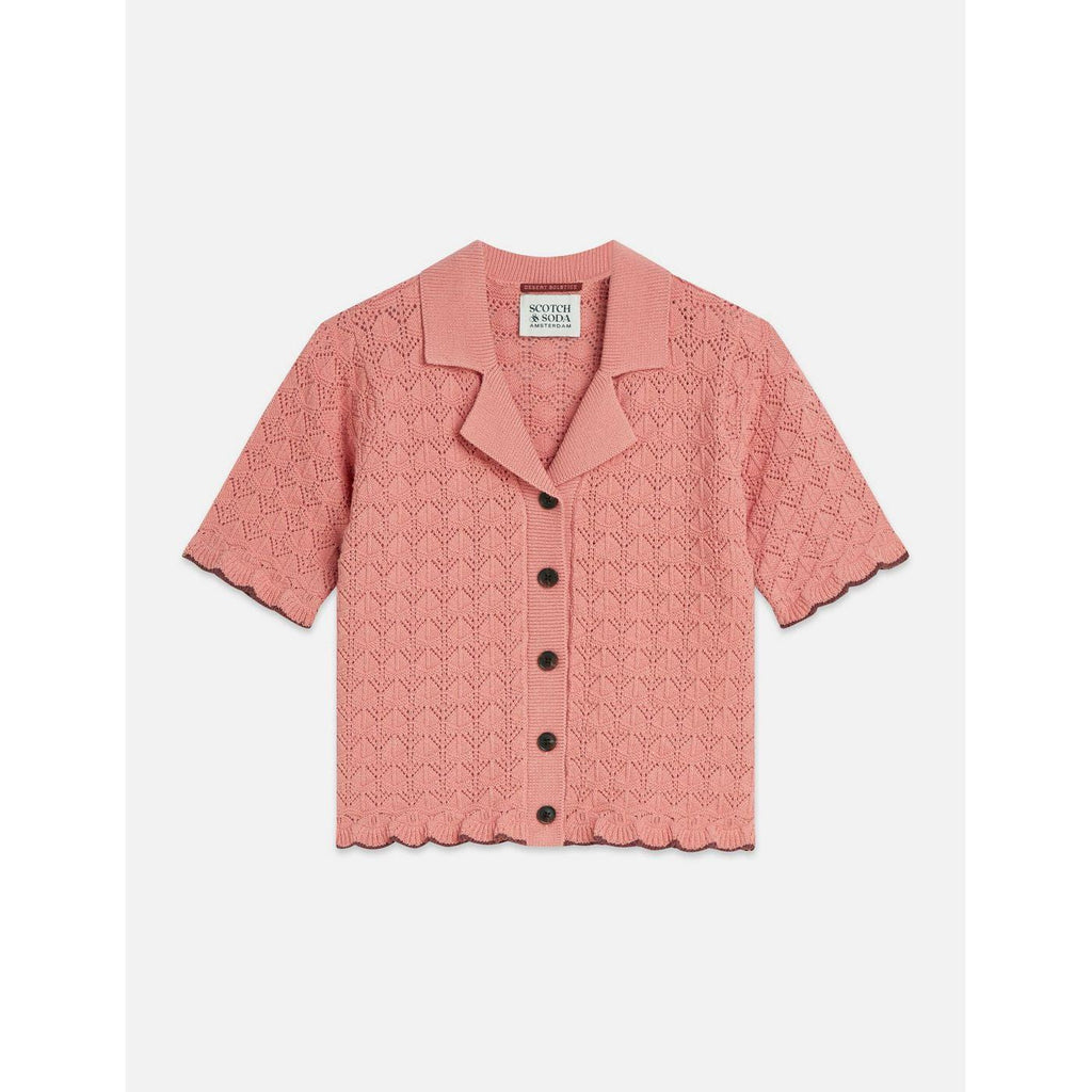 Short Sleeve Pointelle Cardigan - Canyon Clay
