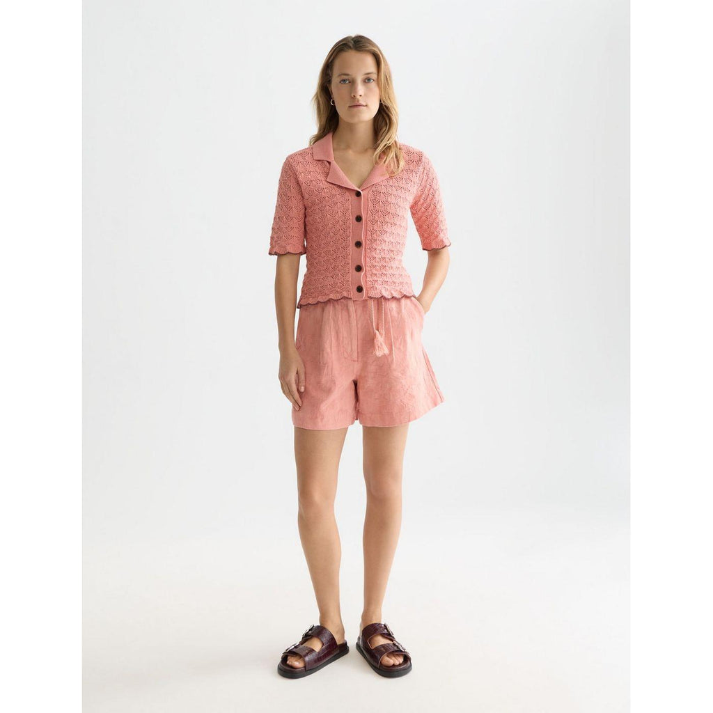 Short Sleeve Pointelle Cardigan - Canyon Clay