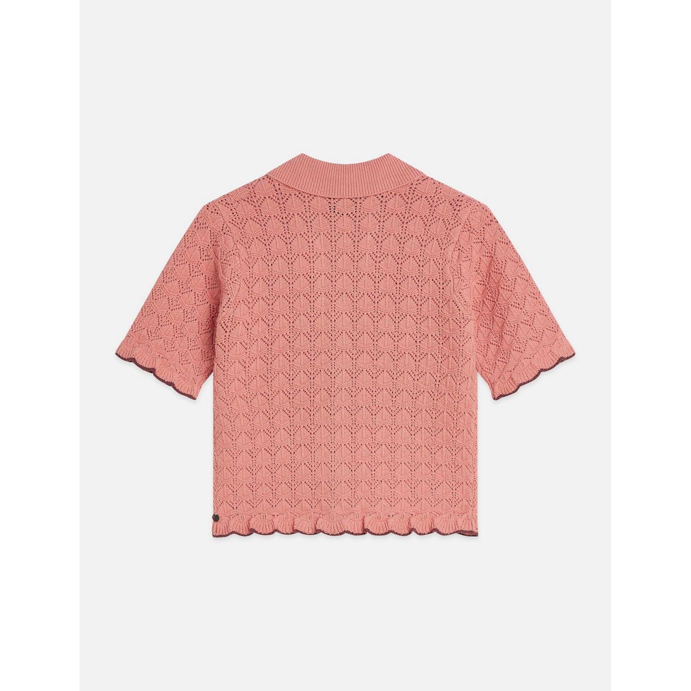 Short Sleeve Pointelle Cardigan - Canyon Clay