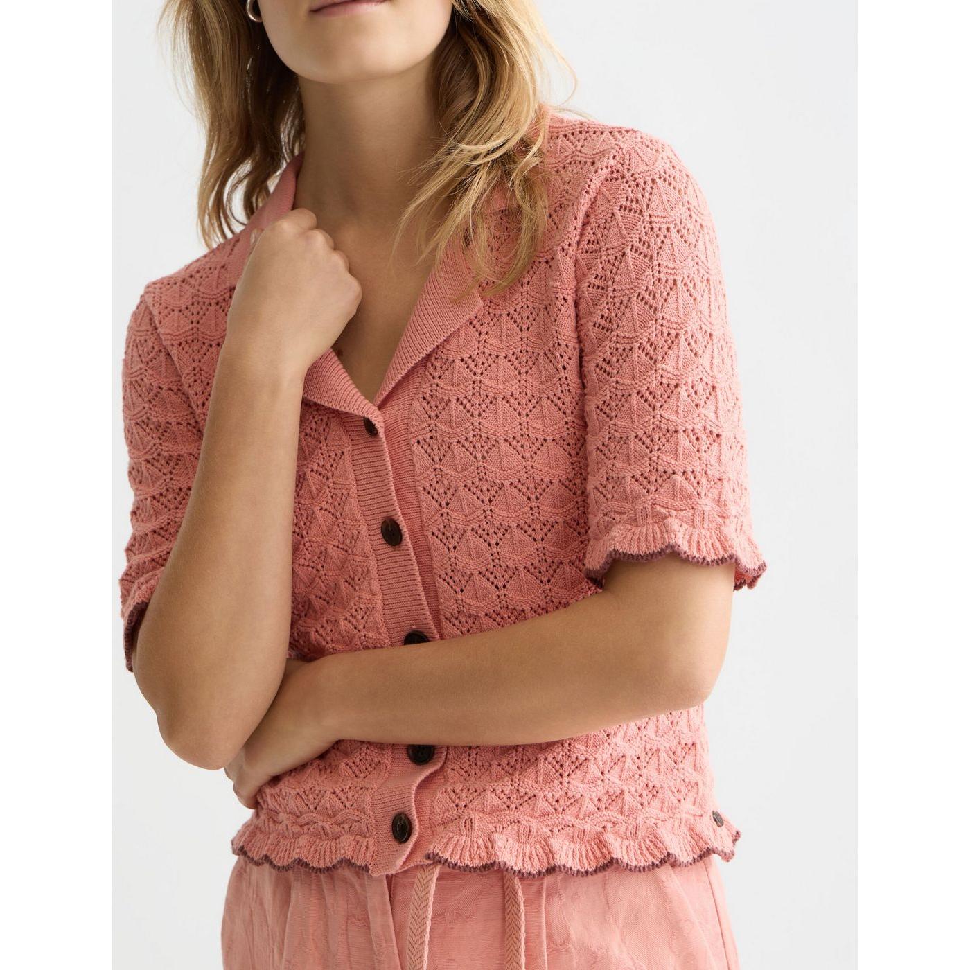 Short Sleeve Pointelle Cardigan - Canyon Clay