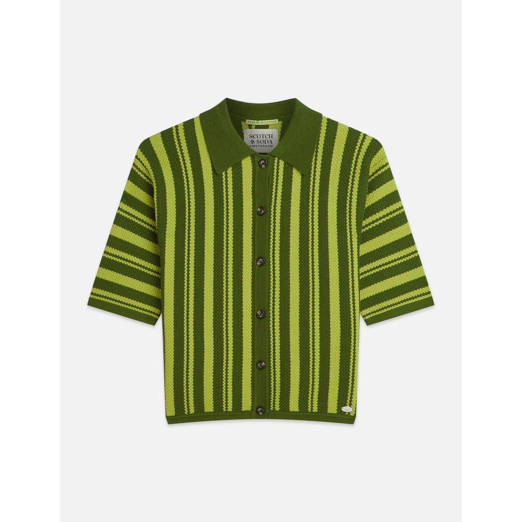 T-shirt Textured Vertical Stripe Knitted - Garden Green