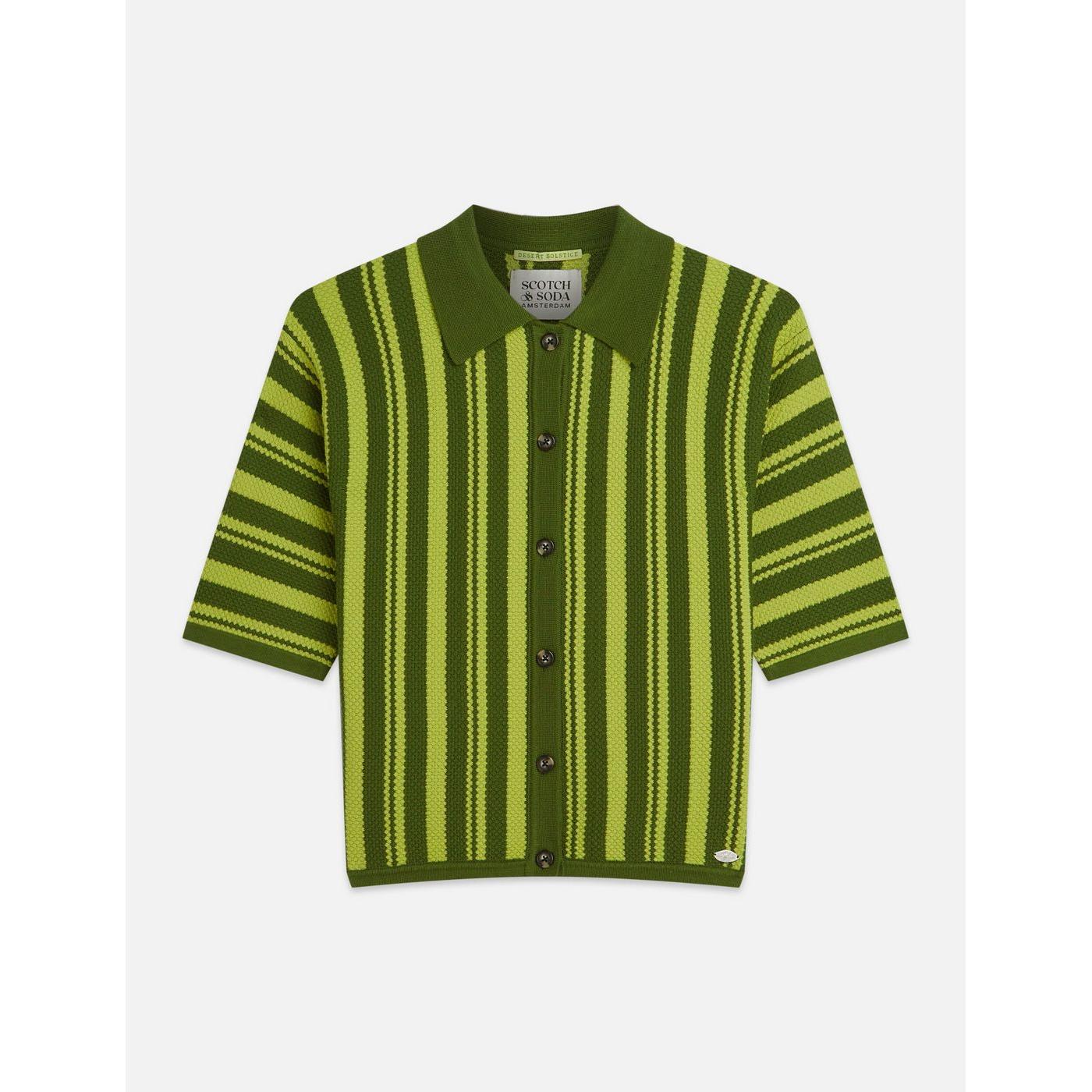 T-shirt Textured Vertical Stripe Knitted - Garden Green