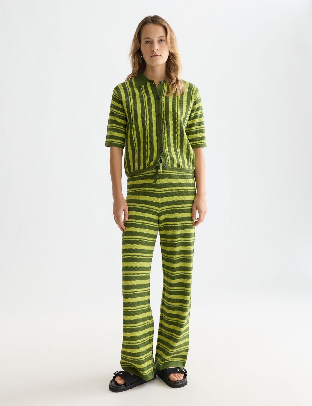 T-shirt Textured Vertical Stripe Knitted - Garden Green
