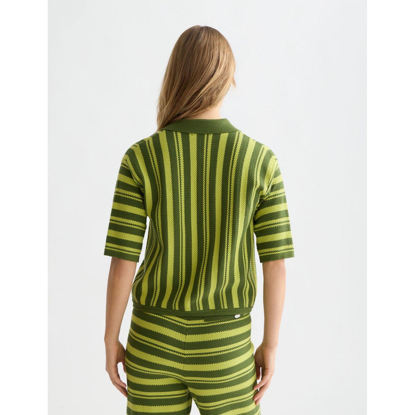 T-shirt Textured Vertical Stripe Knitted - Garden Green