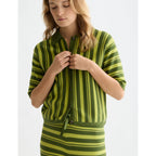 T-shirt Textured Vertical Stripe Knitted - Garden Green