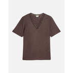 Linen V-Neck T-Shirt - Hot Fudge