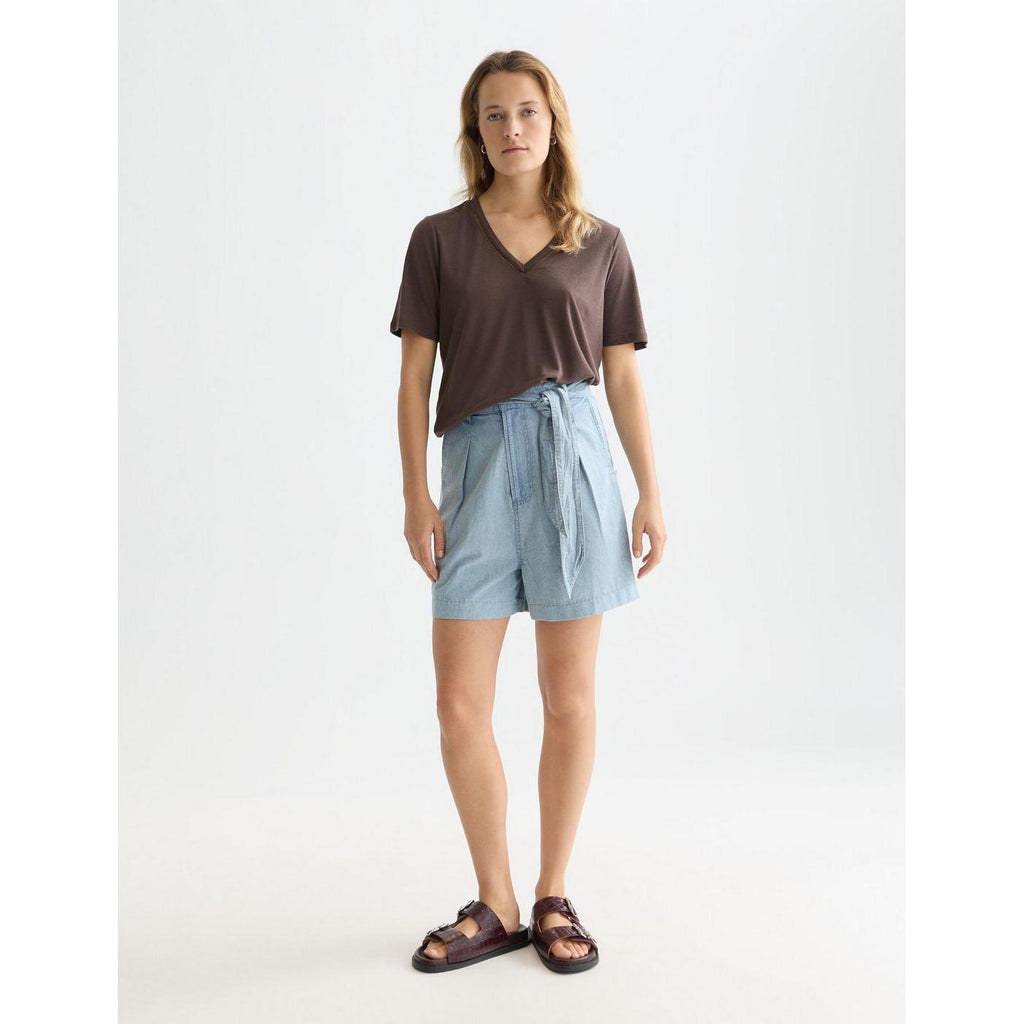 Linen V-Neck T-Shirt - Hot Fudge