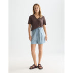 Linen V-Neck T-Shirt - Hot Fudge