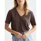Linen V-Neck T-Shirt - Hot Fudge