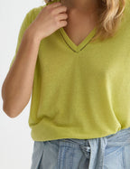 Linen V-Neck T-Shirt - Green Oasis