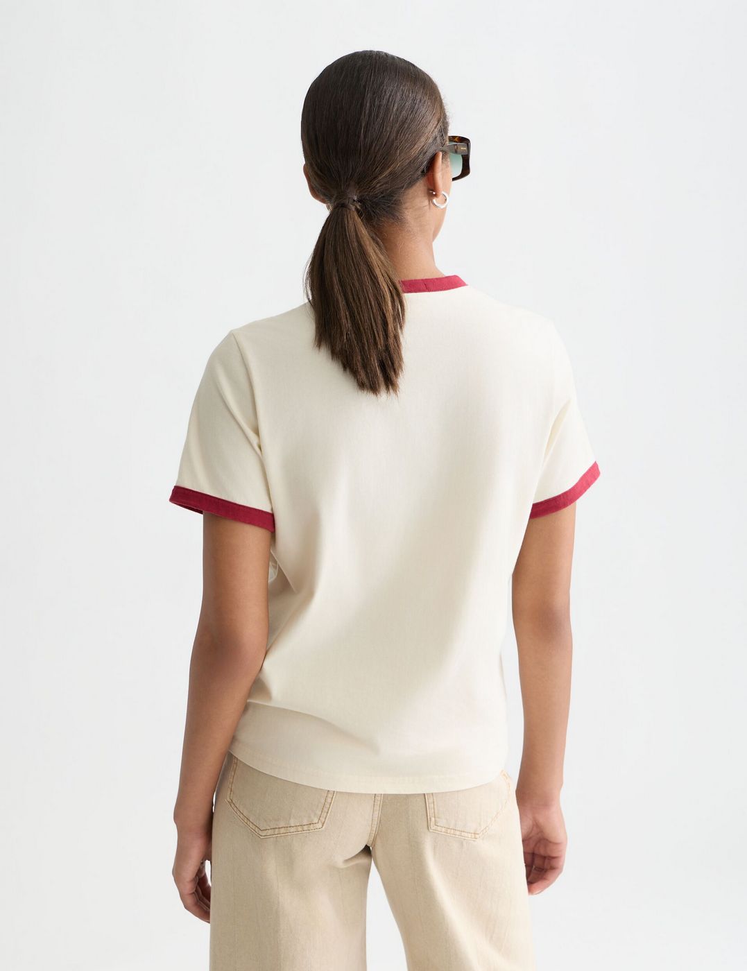 Regular-Fit T-Shirt With Contrast Binding - Eggnog