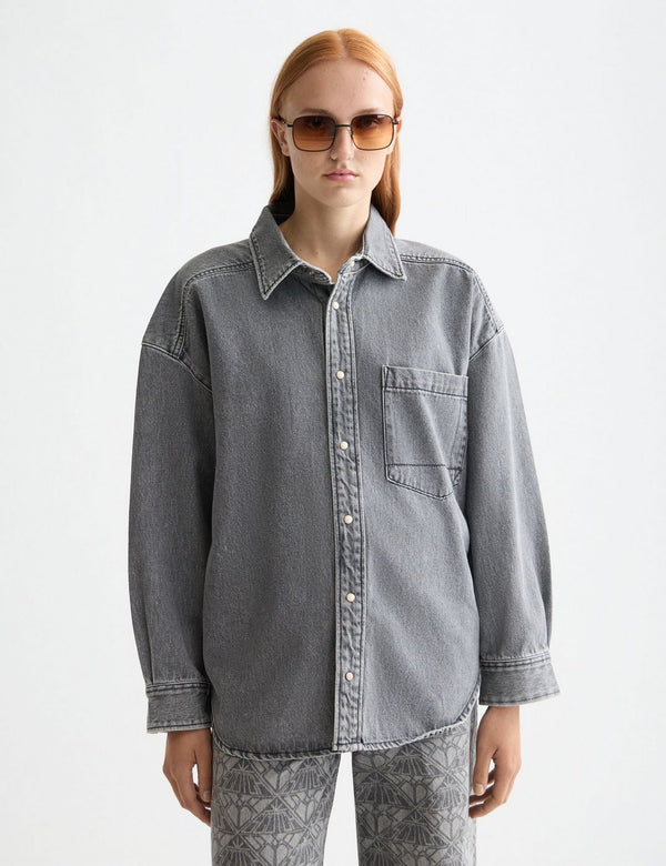Overskjorte i Vasket Denim — Black Spark