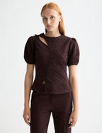 Teksturowany top z bufiastymi rękawami – Chocolate Plum