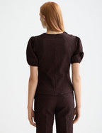 Teksturowany top z bufiastymi rękawami – Chocolate Plum