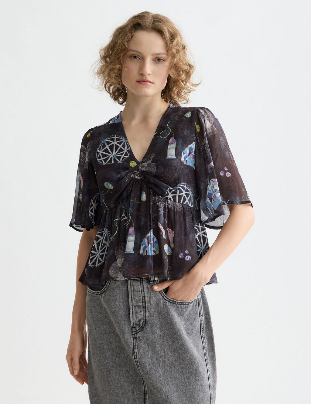 Short-Sleeved Peplum Top - Black Mountain