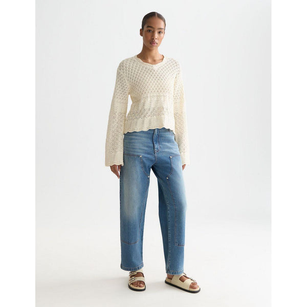 Pull Pointelle Stitch V Neck - Eggnog