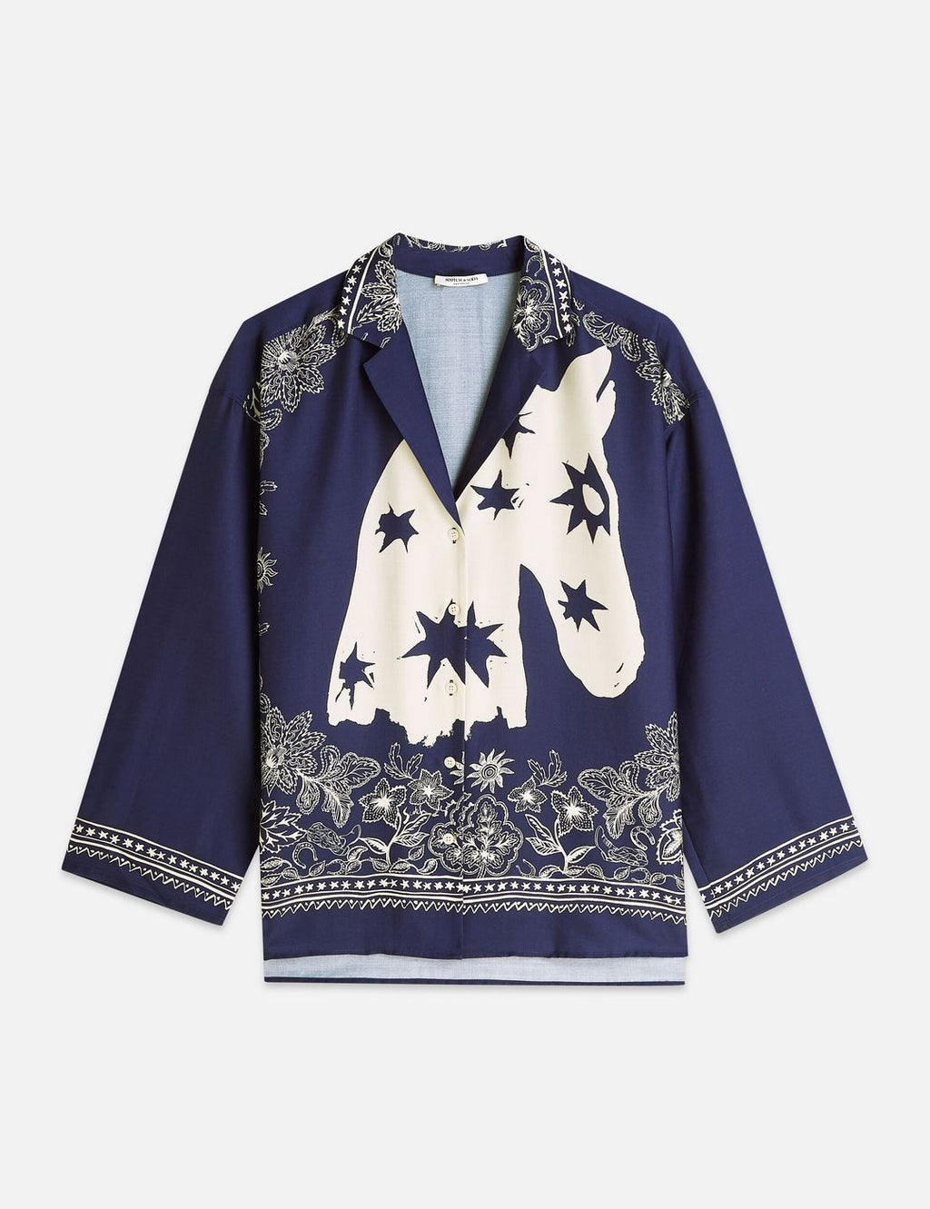 Printed Relaxed Fit Shirt - Horse Bandana Dress Blues