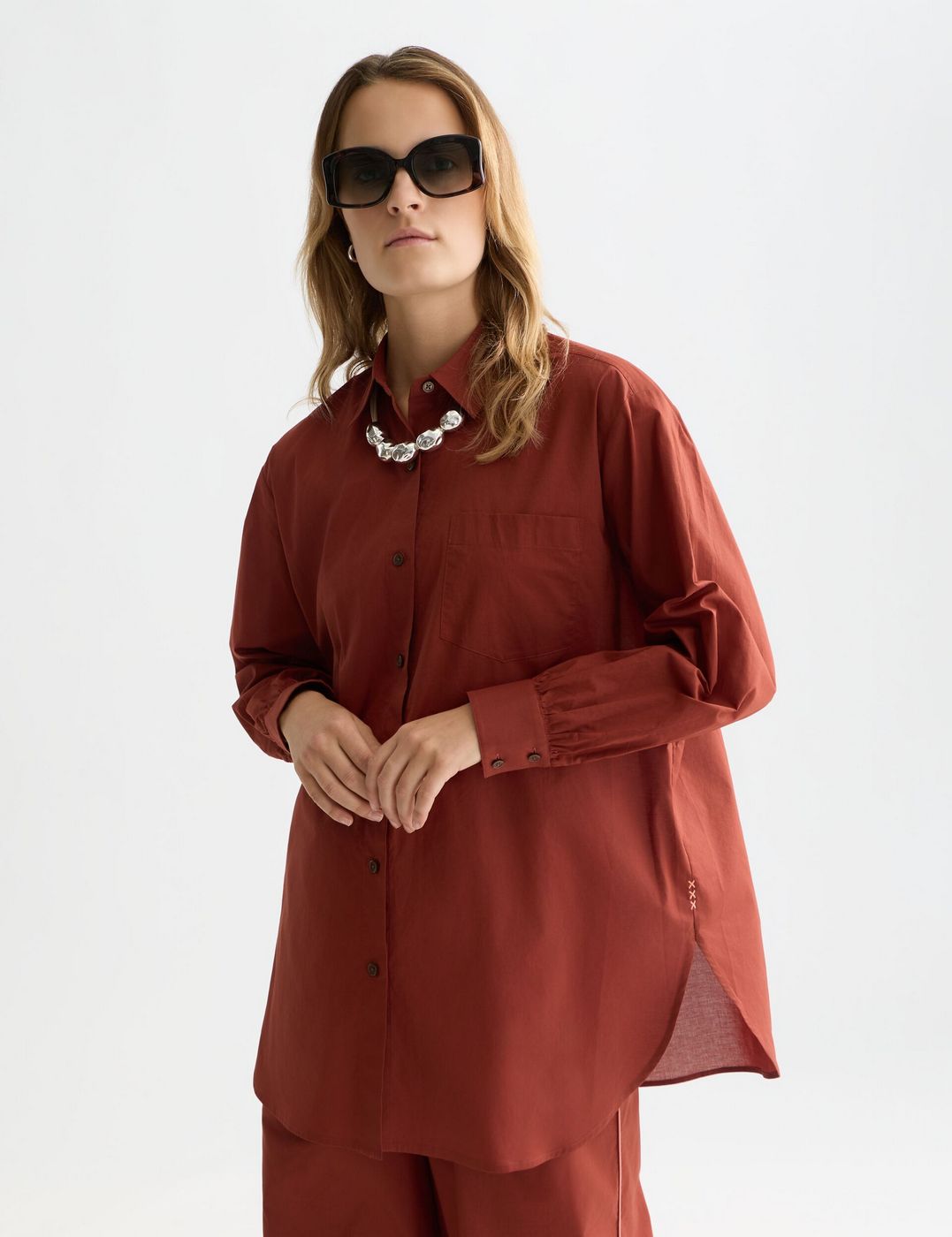 Cotton Voile Oversized Shirt - Burnt Henna