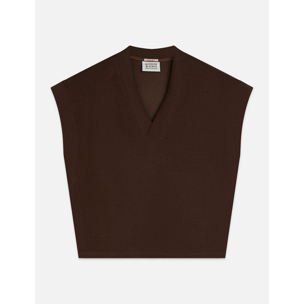 Sweat Tencel V-Neck Shortsleeved - Hot Fudge